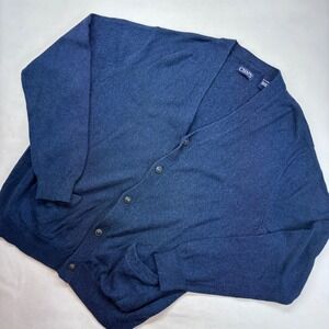 Chaps Men's Sweater XL Navy Blue Cotton V Neck Button Front Cardigan‎